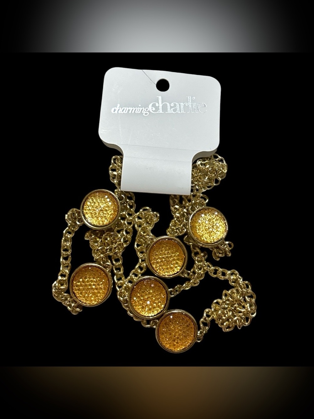 Charming Charlie Gold-Tone Necklace with Amber Discs